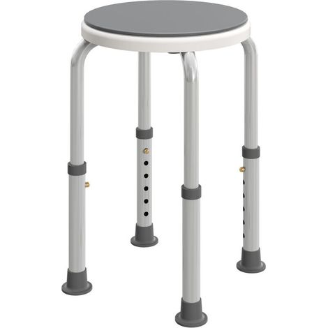 1 tabouret de douche, hauteur réglable 35,5-48,5 cm, siège pivotant 360°, pieds antidérapants, aluminium, pour salle de bain (1/5)