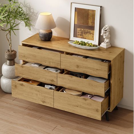 Credenza a 6 cassetti 120 x 40 x 75,5 cm effetto legno con piedi in metallo nero DESVIAE (1/5)