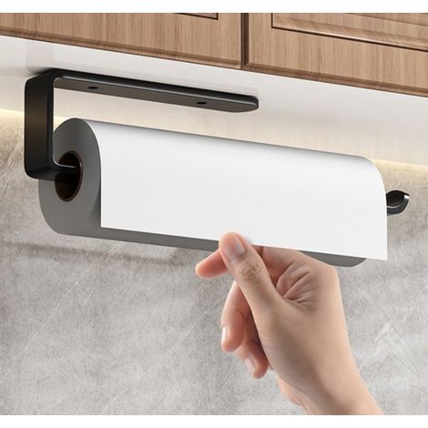 Porte-rouleau - Porte-rouleau de cuisine - Porte-rouleau de papier sans trous - Porte-serviettes pour placard de cuisine - Porte-film alimentaire - Porte-rouleau de papier essuie-tout suspendu noir (1/5)