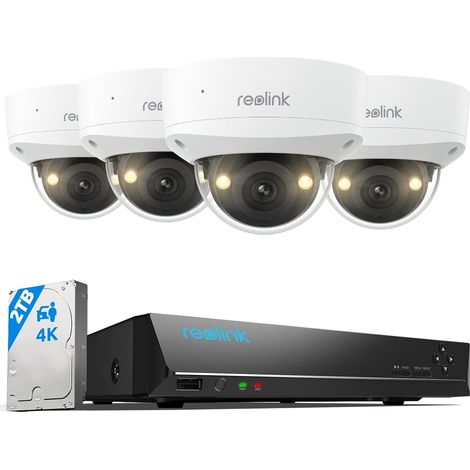 4K Kit Caméra Surveillance PoE, Anti-Vandalisme IK10, NVR 8CH avec Disque Dur 2To, Vision Nocturne Couleur, Détection Personne/Véhicule/Animal, Audio Bidirectionnel, IP67 Résistant, RLK8-800V4 (1/5)