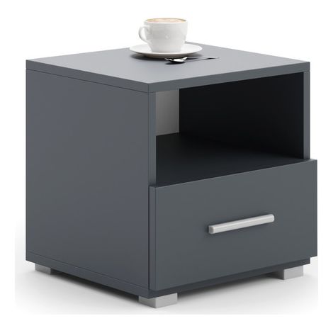 Comodino moderno Emi in grigio con maniglia in alluminio (1/2)