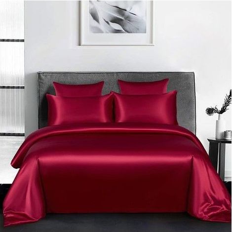 Housse de couette satinée - 220x240 cm - Bordeaux - 2 taies d'oreiller 65x65 cm - Tissu satin de soie - Fermeture éclair (1/5)