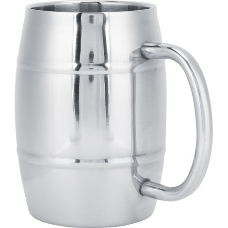Mug à bière double paroi en acier inoxydable 304 de 470 ml avec poignée, idéal pour le camping, le thé ou le café. (1/5)