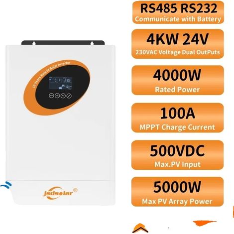 Onduleur solaire, technologie MPPT, double sortie AC, 4KW avec Wifi, 220-240VAC, 24V (1/2)