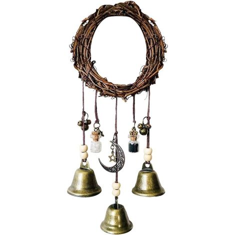 Campanelli da strega fatti a mano, ghirlanda, campanelli da strega, campanelli protettivi da appendere, campanelli da strega, campanelli a vento in rattan per la decorazione della porta di casa