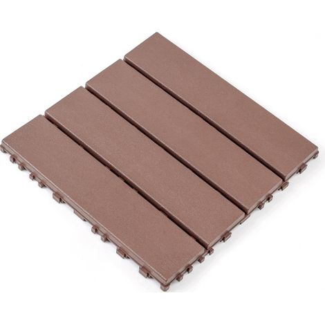 Plancher Extérieur Composite Marron 30,5cm x30,5cm, Pose Sans Colle Démontable, Anti-humidité avec Évacuation d’Eau pour Terrasse Bord de Piscine (1/5)