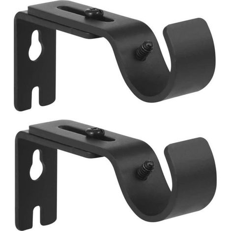 Support Tringle À Rideau - Réglable 28-32 mm - Murale Fer Noir - Lot De 2 (1/4)