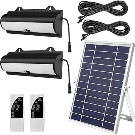 Lampe Solaire Extérieure Détecteur de Mouvement, Applique Murale Solaire Étanche IP65 avec Télécommande, 3300mAh 800LM Lumière Solaire de Jardin 4 Modes 6 Niveaux de Luminosité avec Câble de 5M (1/5)