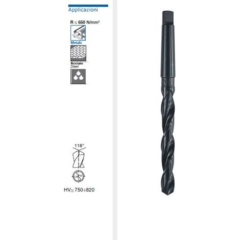 KRINO 01025 PUNTA PUNTE ELICOIDALI RULLATE HSS CODOLO CONICO MORSE PER FERRO-28 mm 28 mm