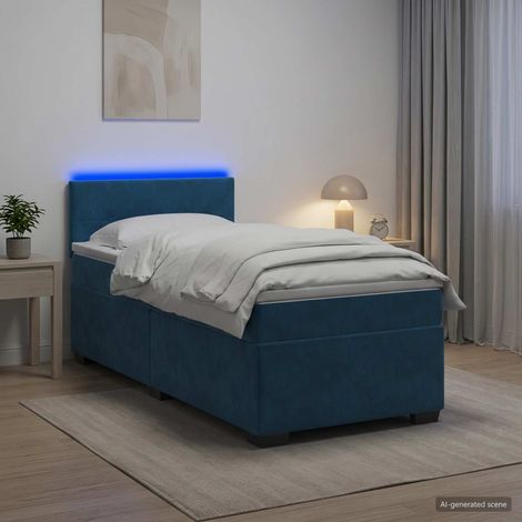 Cama con Base Tapizada, Colchón y Luz LED Azul 90 x 190 cm (1/5)