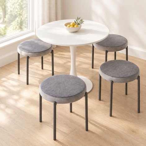 Taburetes de cocina apilables, lote de 4, asiento acolchado efecto terciopelo gris DESVIAE (1/5)