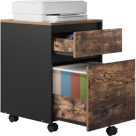 WOLTU Caisson de Bureau avec 2 Tiroirs, Armoire à Dossiers sur roulettes, Meuble de Rangement, en Bois d'ingénieur PB, 40x40x56cm, Effet Bois Vintage (1/5)