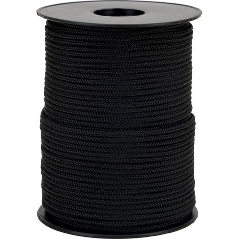 Corda intrecciata Polypro nera, Ø 3 mm, bobina 100 m, corda esterna, corda fai da te, corda fai da te, colore: nero (1/4)