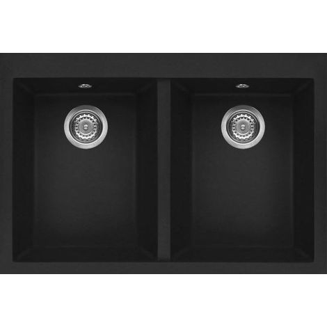 Elleci LGQ34040 Quadra 340 Lavello Granitek 2 Vasche 80 cm Nero (1/2)