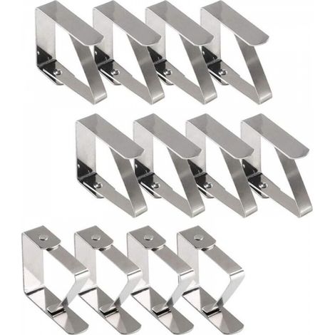 Pince Nappe Exterieur, Pince Nappe de Table, 12 Pinces à Nappe en Acier Inoxydable, Nappe Clips Anti-Glissant Fixer Nappe pour Table d'Épaisseur 10-30 mm (1/5)