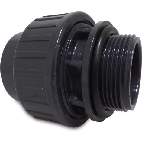 Mega Verschraubung mit O-Ring PVC-U 63 mm x 2 Zoll Klebemuffe x Außengewinde 10 bar, grau