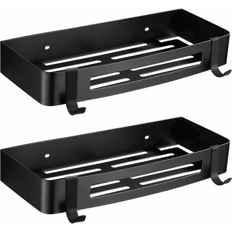 Etagère de Douche Etagère de Salle de Bain sans Perçage Aluminium Antirouille Stockage Rangement 2 Tablettes pour Shampoing Savon (Noir) (1/6)
