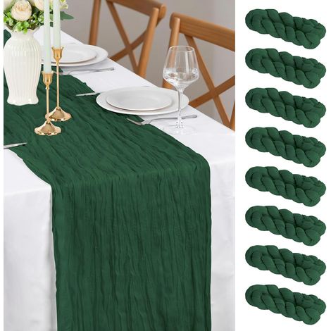 Chemin de table vert mousseline 90x300 cm, 8 pièces pour mariage, baby shower, anniversaire. (1/5)
