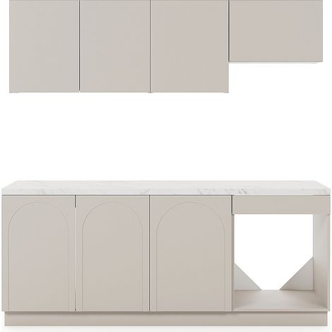 Cucina completa piano di lavoro 200 cm Beige ed effetto marmo bianco - NALYRA (1/3)
