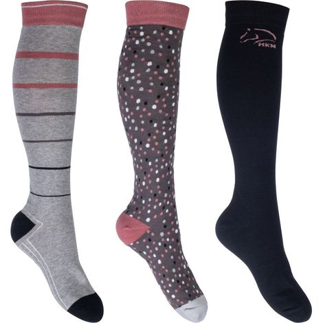 35/38, Grigio e Nero 9591: Set 3 Calzini da equitazione per donna e ragazza modello Miami (1/2)
