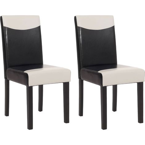 [JAMAIS UTILISÉ] Lot de 2 chaises de séjour Littau, simili-cuir, noir/crème, pieds foncés