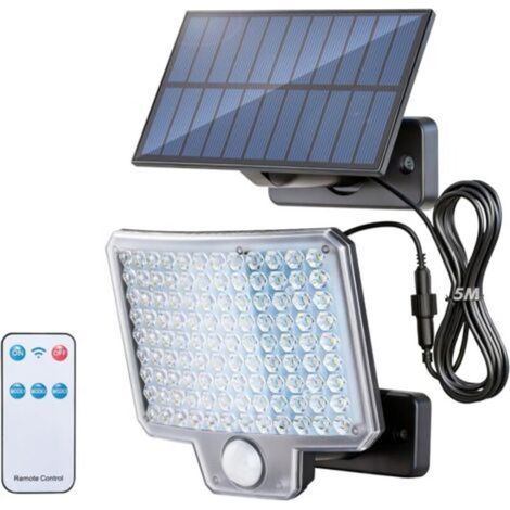 Projecteurs solaires d'extérieur avec détecteur de mouvement, 3 modes d'éclairage et télécommande, étanches, idéaux pour le jardin, la cour ou l'allée. (1/5)