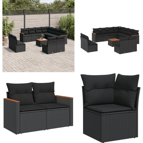 12-tlg. Garten-Sofagarnitur mit Kissen Schwarz Poly Rattan - Gartenmöbel Set - Outdoor Lounge - Rattan Gartenset - Esstisch Set - Balkonmöbel - Home & Living (1/5)