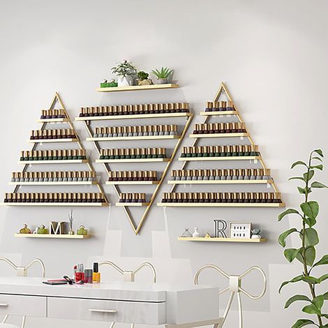 3 Sätze Nagellackregal, 5 Etagen, Nagellackspeicher, dreieckige Regale, Regal Metall, Ladekapazität 50 kg, Wand montiert Nagellack Display-Ständer, für Nagelstudios, Salons, Wohnungen