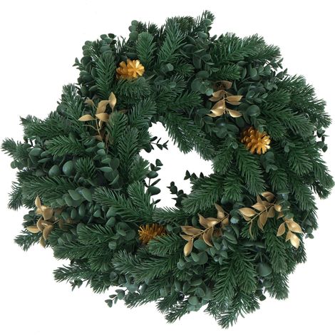 Ghirlanda natalizia HHG-599, per porta, da tavolo, decorazione artificiale Ø 45 cm, abete con pigne dorate (1/5)