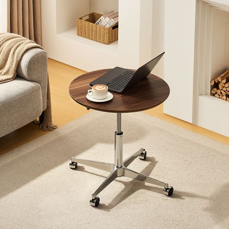 Mobile Round Side Table, Height Adjustable Sofa Side End Table with 4 Wheels for Bedroom Living Room Office Balcony Wood (1/5)