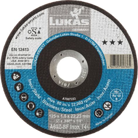 LUKAS-ERZETT T41 125x1,0x22,23 A60Z-BF AT007233V9802 Jeu de disque à tronçonner 125 mm 50 pc(s) W129013 (1/3)