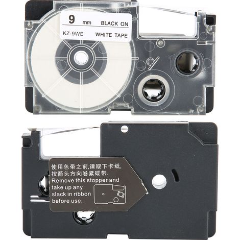 Ruban d'impression 9mm pour étiqueteuses Casio KL-60/120/170/780/820 et L300 (Noir sur fond Blanc)