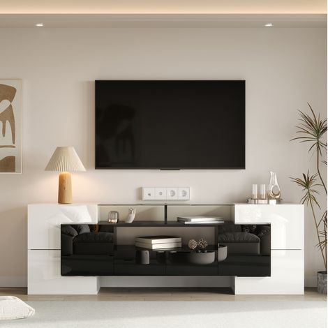 Mueble TV 180x40x45 cm blanco de tablero de partículas con 3 puertas y LED (1/5)