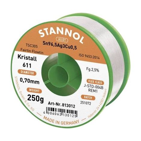 Stannol Kristall 611 hilo de soldadura sin plomo gris 0.7 mm