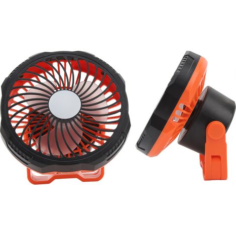 Ventilateur de camping portable 3 pales, 4 vitesses, lampe LED à luminosité réglable, pour tente, extérieur, usage nomade (1/5)