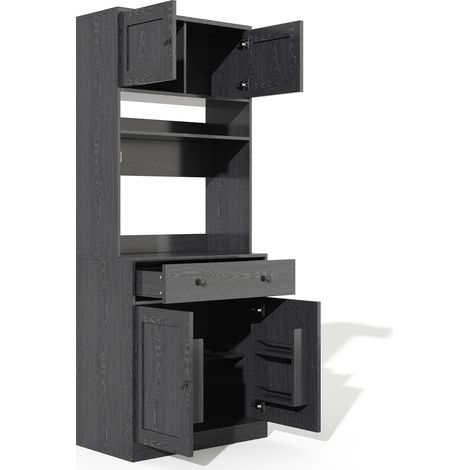 Mobile dispensa da cucina 180 cm con LED, presa elettrica, portaspezie e grande cassetto, MDF nero (1/5)