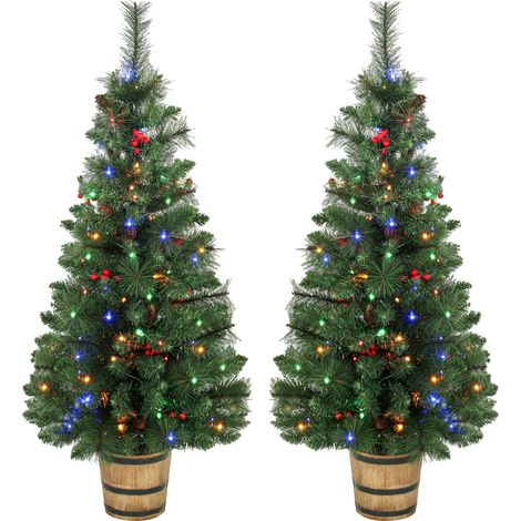HOMCOM 2 PCs Prelit Christmas Trees with Dual-Colour Lights, Red Berry, 4ft (1/5)