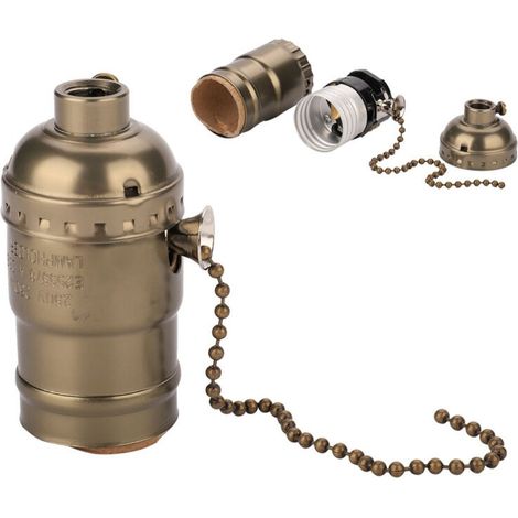 Vintage Support pour Ampoule E27 Douille Culot de Lampe Avec Interrupteur de Chaîne en Cuivre,Porte Lumière de l'Ampoule (bronze) (1/5)