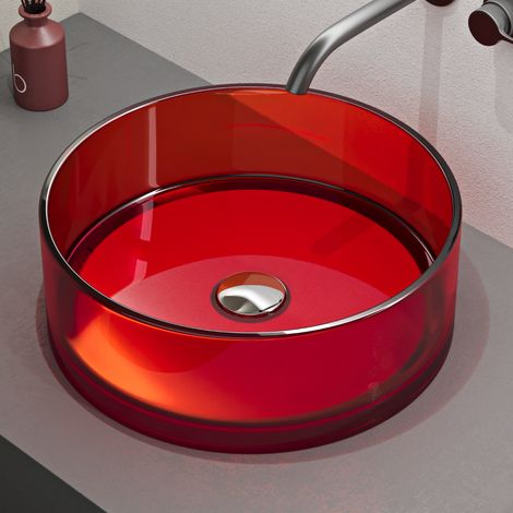 Mai & Mai Vasque à Poser Ronde Rouge Lavabo de Résine Transparente Évier Salle de Bain Lave Mains sans Trop-Plein 40x40x14cm Coloria01 (1/5)