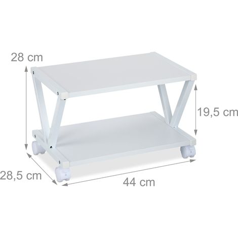 Supporto per stampante moderno organizzatore con rotelle 28 x 44 x 28,5 cm in MDF bianco 130015996