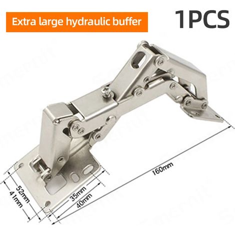 Charnières hydrauliques XL (1 pièce) - Fixation sans perçage pour portes de placards et armoires de cuisine - Vis incluses (1/5)