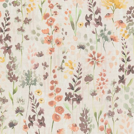 Papier peint floral Profhome 396062 papier peint intissé gaufré à chaud légèrement texturé au style aquarelle mat beige orange brun vert 5,33 m2
