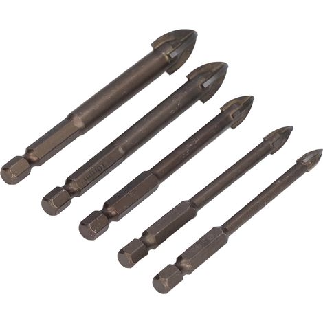 Lot de 5 forets hexagonaux en carbure pour verre et béton, tige hexagonale de 6,35 mm (1/4 po) (1/5)