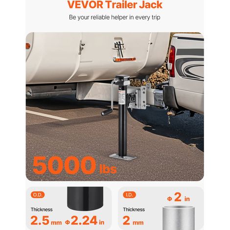 Cric de Remorque à Boulon, Charge Dynamique 2267 kg, Course 365 mm, avec Poignée, Levage 290-655 mm, pour Remorque de Camping-car,… (1/5)