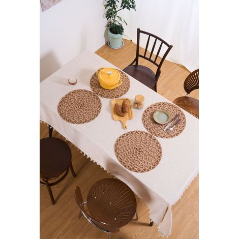 Ensemble de 6 sets de table ronds à motif ajouré, 38 cm de diamètre, style rustique, sets de table ronds tissés en corde de chanvre. (1/5)