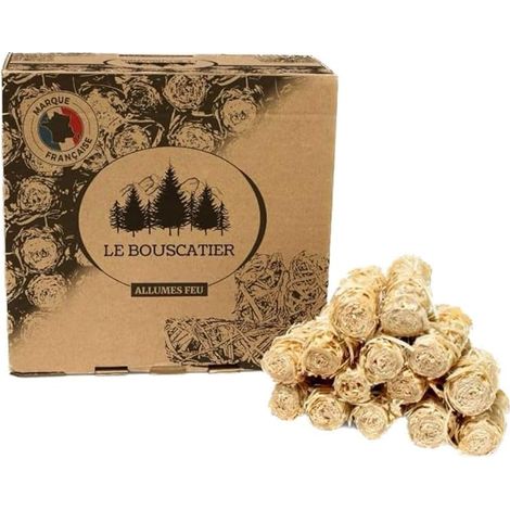Allume-feu écologique en Laine et Cire de Bois 100% naturels pour cheminée poêle cuisinière Barbecue brasero et feu de Camps. 60 à 70 allumes-feu sans Odeur. Boite d'allumettes Offerte