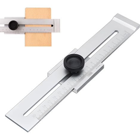 Mètre à tracer 200 mm chromé mat - Outil de traçage en métal - Outil de traçage parallèle avec bord de traçage trempé pour un marquage et des lignes auxiliaires précis