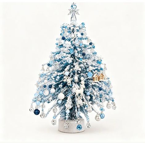 DIY-Set: Miniatur-Weihnachtsbaum mit Beleuchtung und Perlen, kreatives DIY-Set, festliche Tischdekoration, Komplettset mit Zubehör und Lichterkette – verschneiter Winterbaum mit Lichtern (1/5)