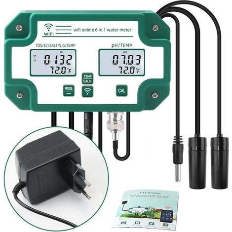 6-in-1 WLAN-Multiparameter-Digital-Wasserqualitätsmessgerät: pH-/Gesamtfeststoff-/EC-/SG-/Salz-/Temperaturmessgerät für Aquarien, Aquakultur und Schwimmbäder