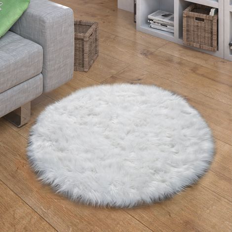 Paco Home Kunstfell Fellteppich Imitat Sitzkissen Herfzorm Rund Verschiedene Formen, Weiß Ø 120 cm Rund